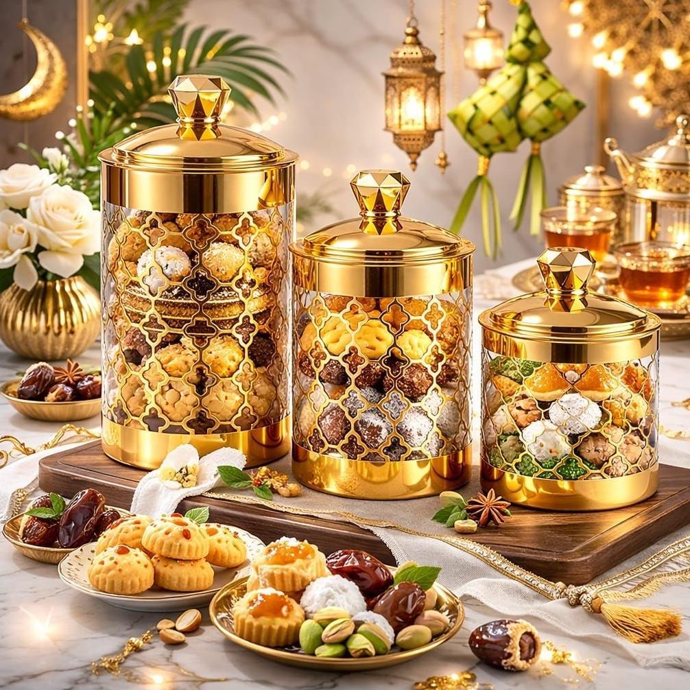 BEST DEALS Toples Sultan Set isi 3 Toples Kue Kering Lebaran Mewah Elegan Cantik