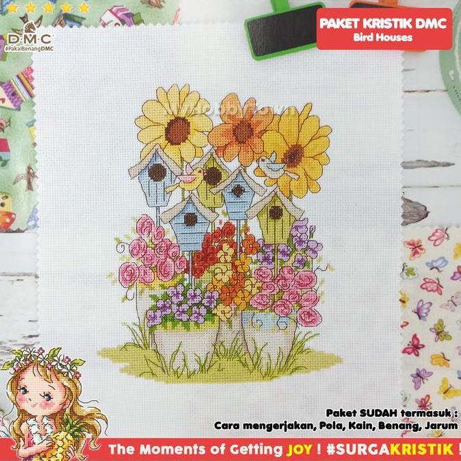 Paket Sulam Kristik TUVA Retro - Bird Houses Bunga Flower