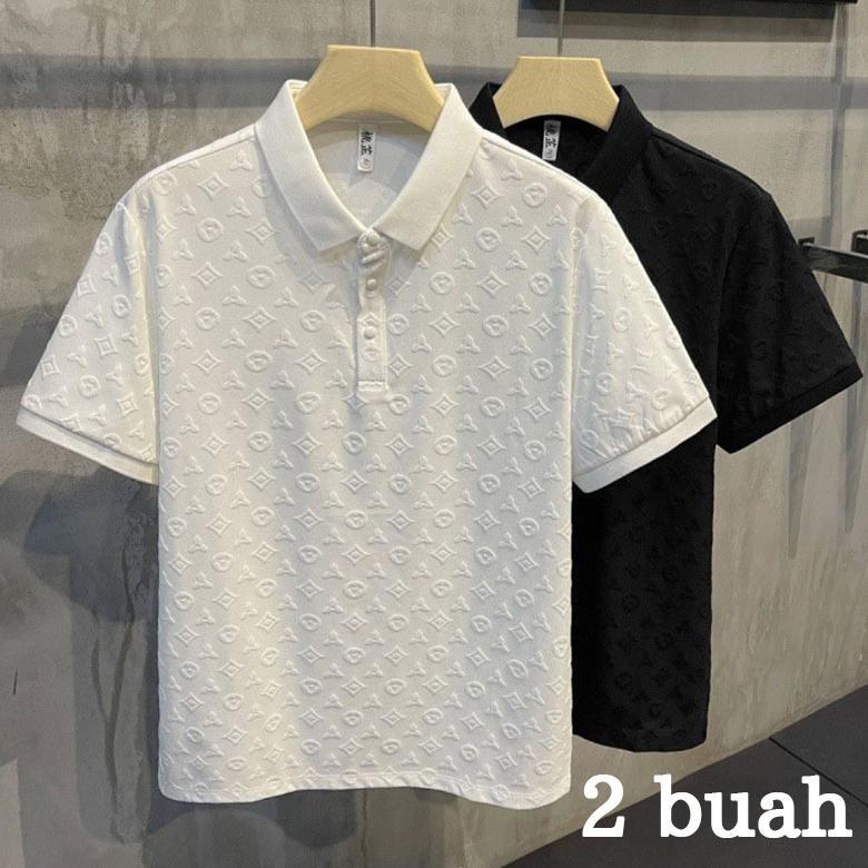 Hot Deals Kaos Kerah Pria Polo Shirt Lengan Pendek Bermotif Polo Shirt  Kaos Berkerah Pria Hitam/Put