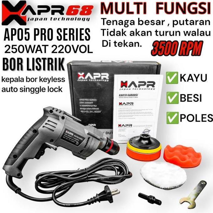 BEBAS ONGKIR - Apr raja bor mesin poles Car/mobil motor kayu amplas listrik 10mm ap05 pro besi kayu 