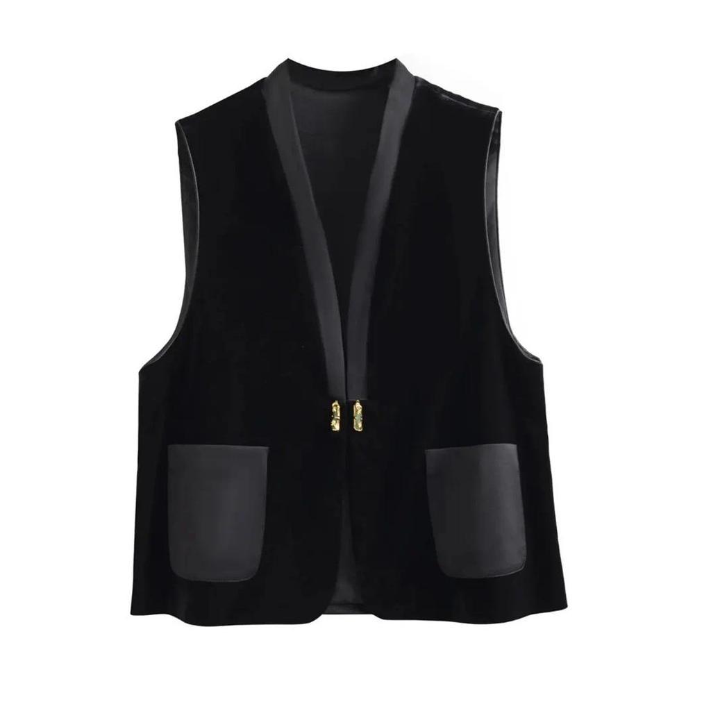 Women's Vest Fashion Vest Female Spring and Summer National Style Retro Chinese V-neck Buttonless Ve