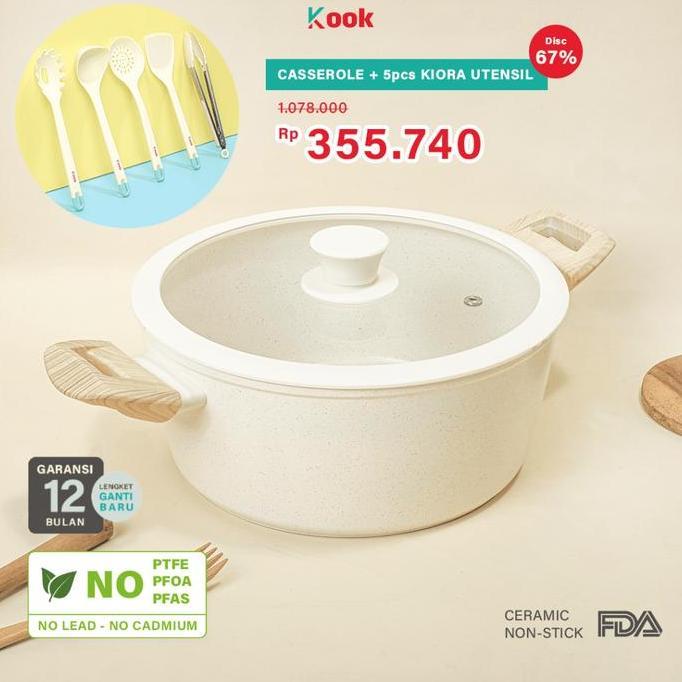 AKSULUTI KOOK [BUNDLE PAN+5 SUTIL] CASSEROLE + KIORA 5pcs Utensils - Alat Masak Panci Besar Anti Len