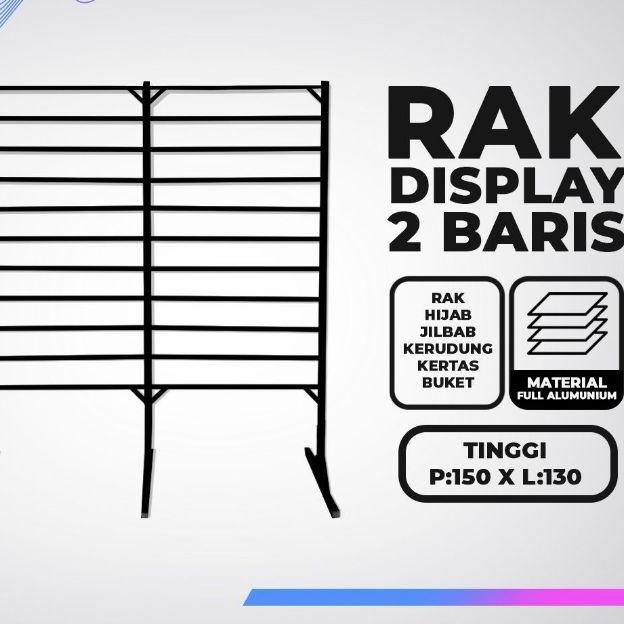 Rak Display 2 Baris, Rak Hijab Jilbab Kerudung, Kertas, Buket, Bahan Full Aluminium
