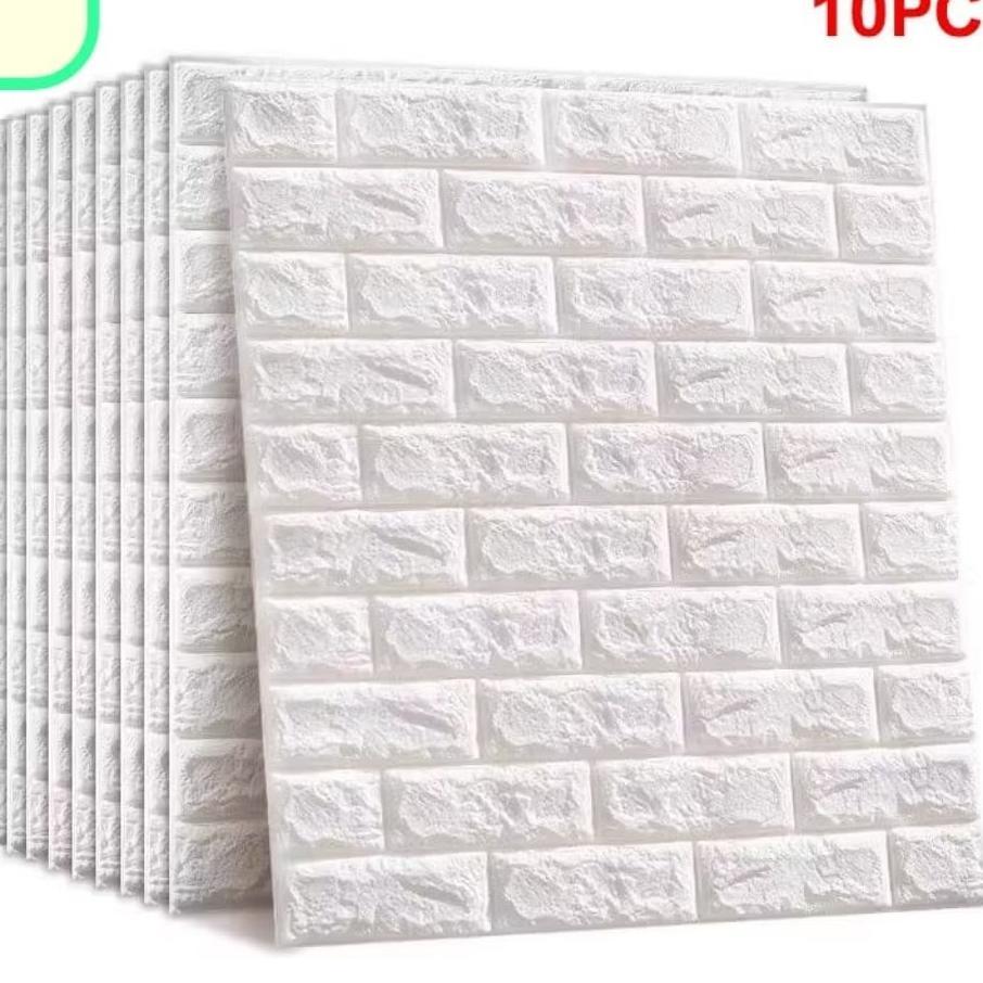 Paket 10 Lembar Wallpaper Dinding Motif Bata Putih 3D 70X77