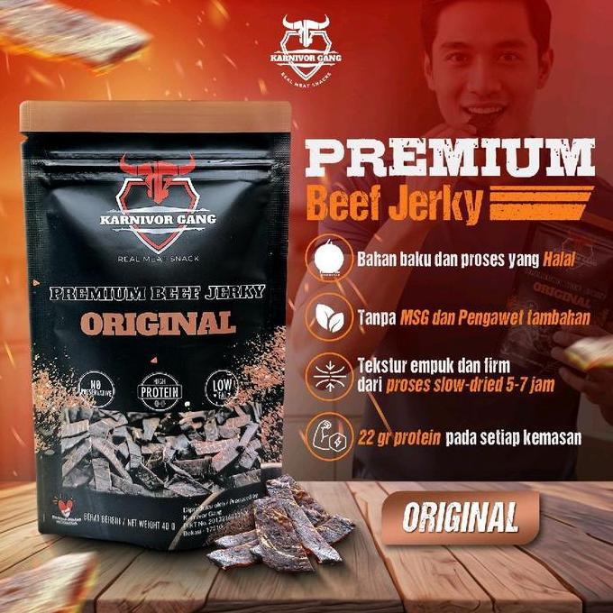 Beef Jerky Smoky barbeque Original Snack Dendeng High Protein halal Karnivor Gang