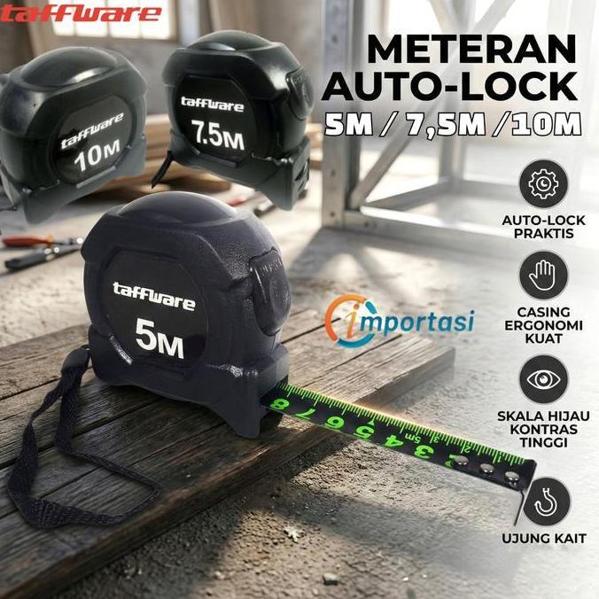 TAFFWARE Meteran Roll Besi Tukang Bangunan Measuring Tape Auto Lock 10 7.5 5 Meter