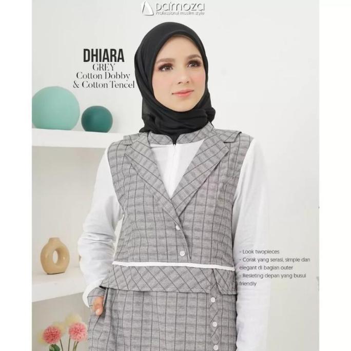 MUTIF Gamis DAMOZA DHIARA Grey Dress Wanita Muslim Katun Remaja Dewasa S-3XL