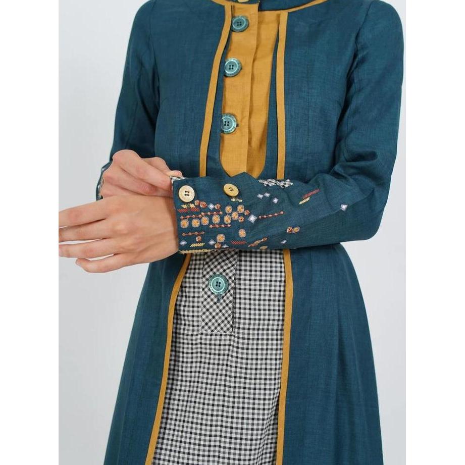 Tuneeca Gamis Nia Bensalem T-1123 Mewah Elegan Look Two Pieces Warna Hijau Botol Bordir Rok Busui Fr