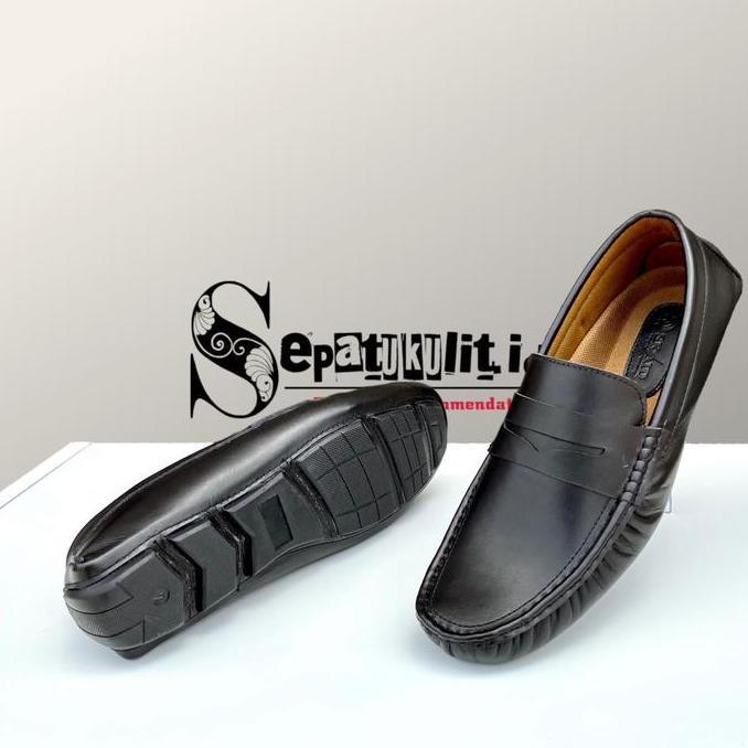 Skaid Sepatu Pansus Pria Kasual Sol Tanam Full Kulit Slipon Antislip Santai Sol Datar Karet Flat