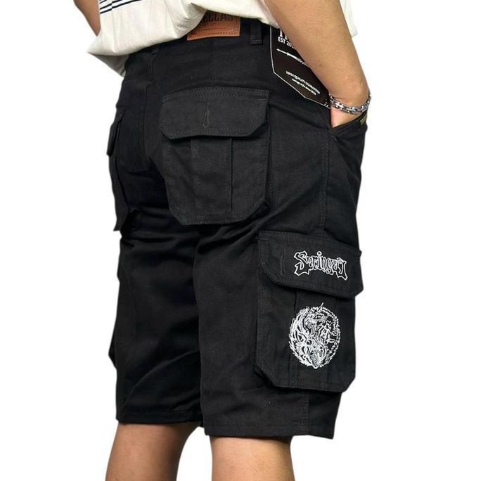 Calca- Cargo - Celana Pendek Cargo - Celana Cargo Bordiran Band Rock Metal - Celana Cargo Motif - Ca