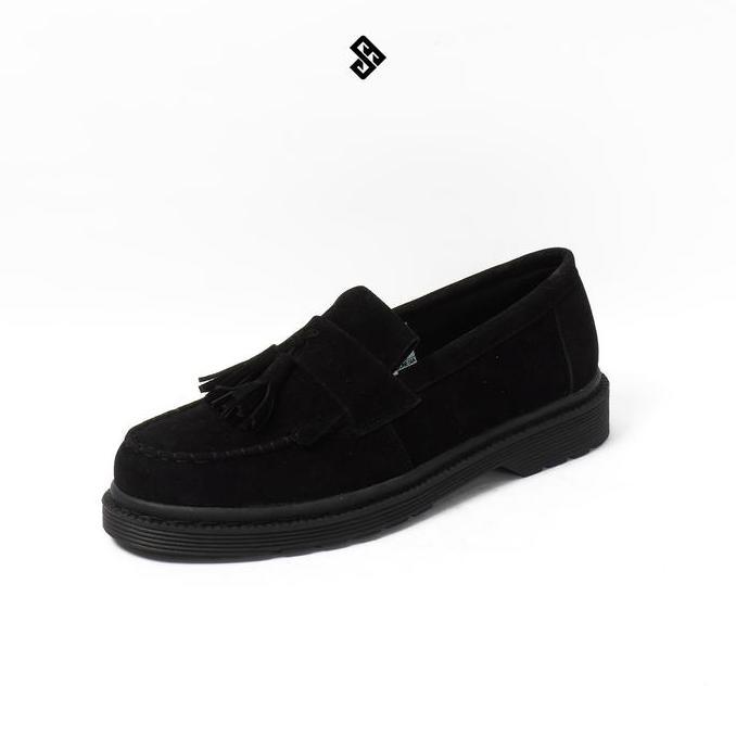 Sepatu Pria Slip On Loafers Formal | SB ALETTA SUEDE BLACK Karet Flat Shoes Sneakers Hitam