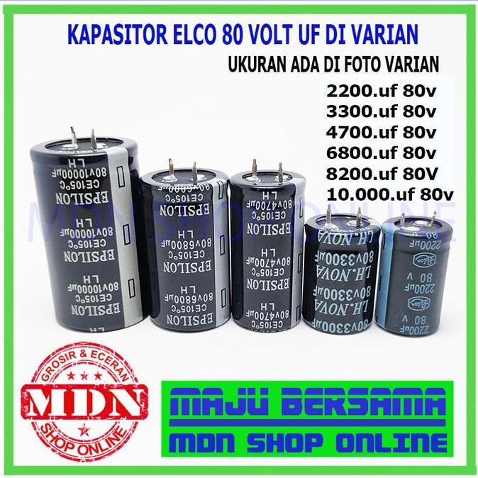 Ricita- Kapasitor Elco 2200Uf 3300Uf 4700Uf 6800Uf 8200Uf 10000Uf 80V Kualitas Bagus