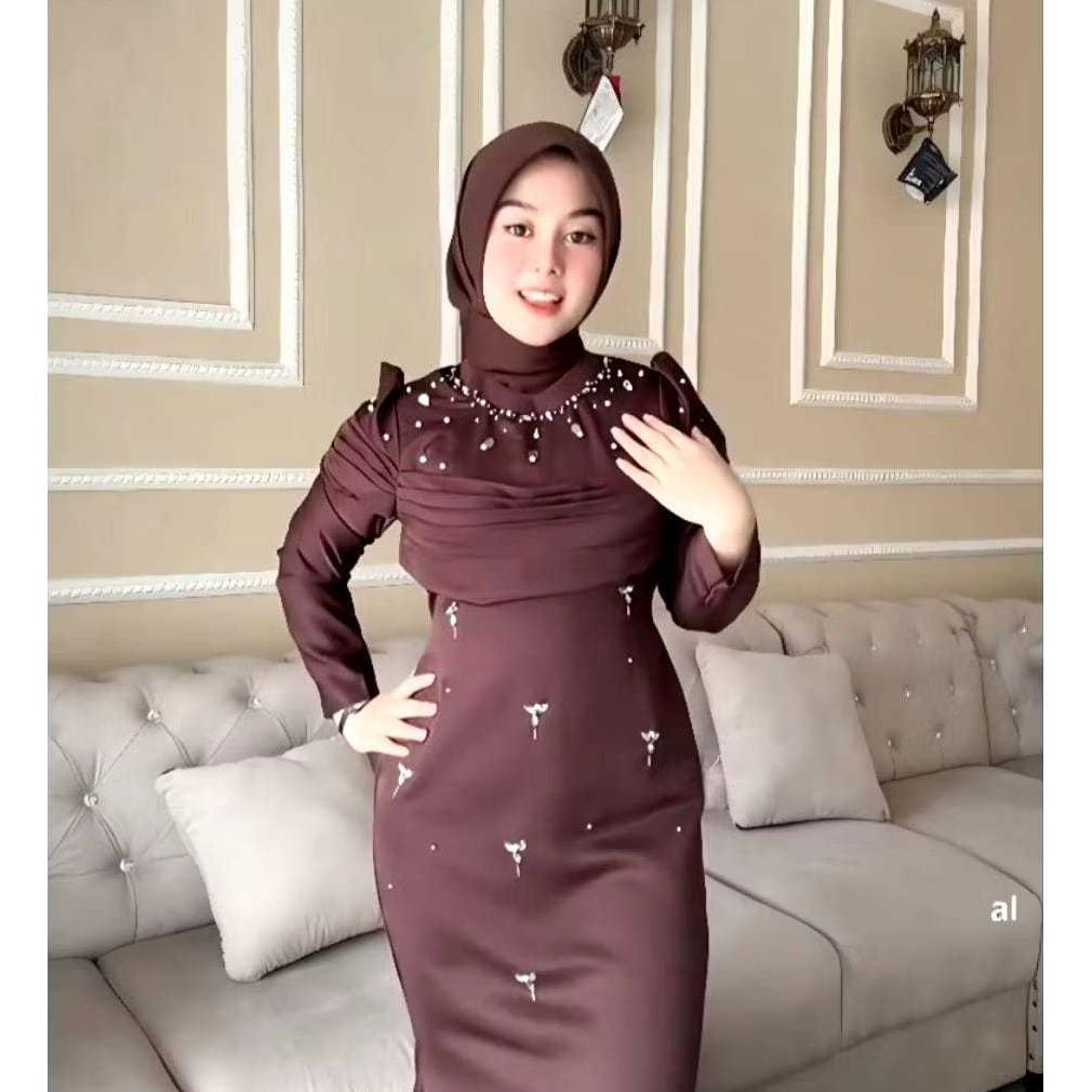 ORIGINAL COD AZWA DRESS SATIN VELVET PREMIUM //DRES PESTA WANITA JUMBO S M L XL XXL // GAMIS KONDANG