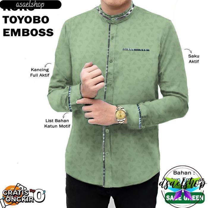 Baju Koko Pria Muslim Toyobo Micro Katun Lengan Panjang Ukuran M L Xl Xxl Xxxl / 22845 Bahan Lembut 