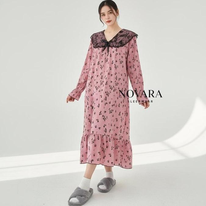 Vestito- Novara Daster Nita Cotton Spandek Terbaru Lengan Panjang | Daster Motif Bohemian Casual Len