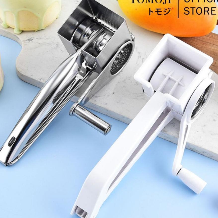 Tomoji Cheese Grater Handheld Grinder - Parutan Keju Manual Putar Stainless Steel Dan Plastik Alat P
