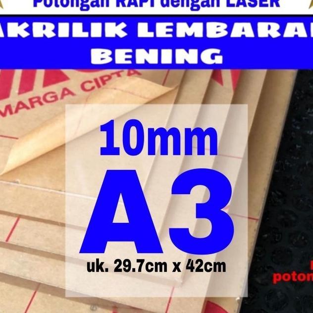 Akrilik Lembaran 10Mm Uk. A3 / Akrilik Bening / Marga Cipta / Acrylic