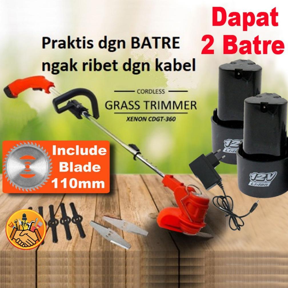Mesin Potong Rumput Cordless Xenon Cdgt360 Baterai 12Volt Grass Trimmer 2 Battery Xenon Cdgt360
