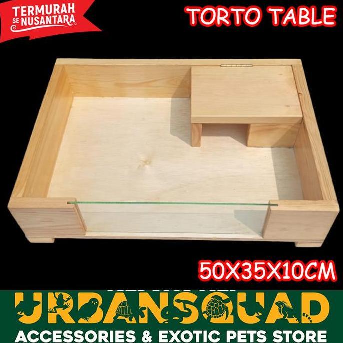 NEW TORTO TABLE TORTAB KAYU KACA 50X35X10 CM KANDANG KURA SULCATA PARDALIS