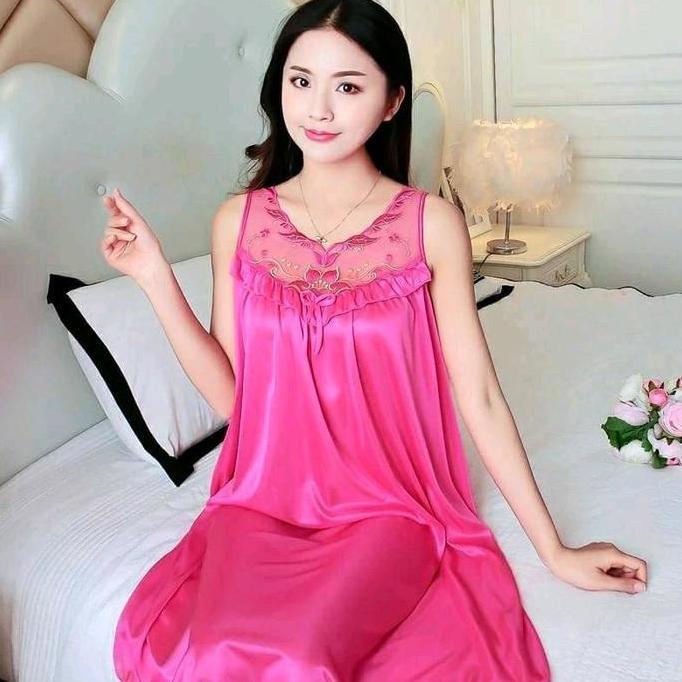 Vestito- Baju Tidur Daster Tile Bunga Satin / Xxl Lingerie Panjang Nita Dress