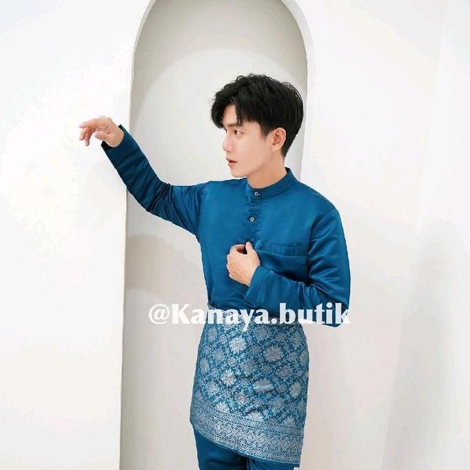Setelan baju melayu pria // baju melayu pria modern // setelan tekuk belanga // songket samping pria