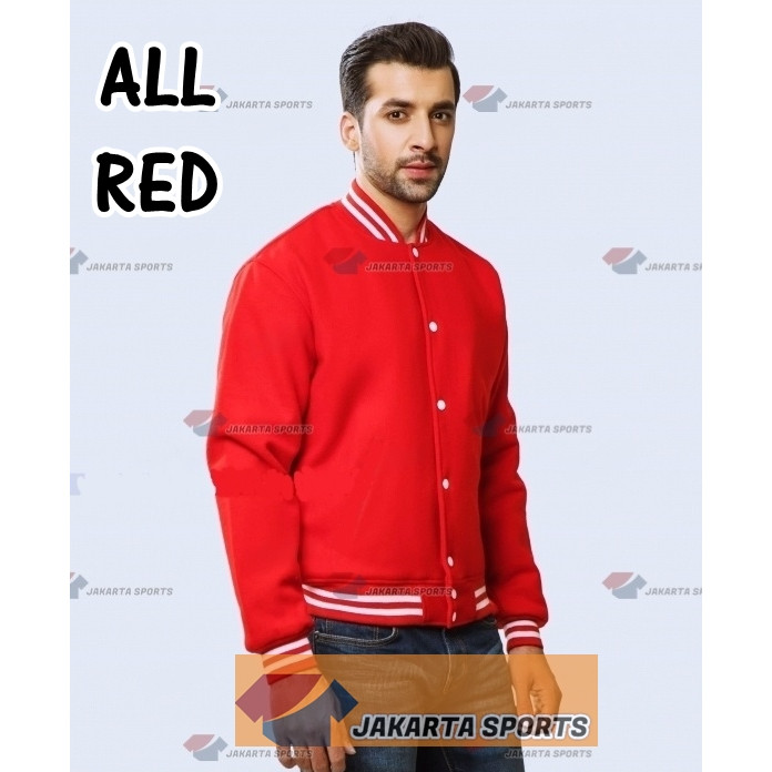 Jaket Varsity Merah Polos Baseball Pria Wanita Murah Bomber Jacket