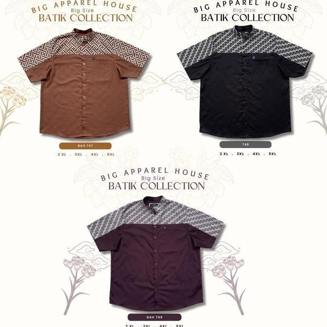 BAH 747 | Kemeja Koko Kombinasi Batik Jumbo Pria BSize | Batik Modern kawung geometris silang Coklat