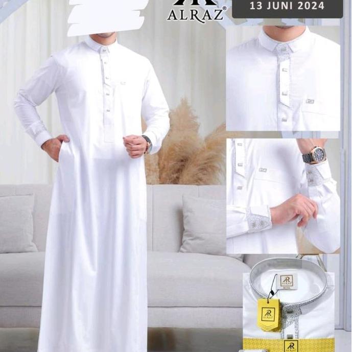 Baju Gamis Muslim Pria Jubah Khusus Putih Alraz Model Raihan Manset Katun