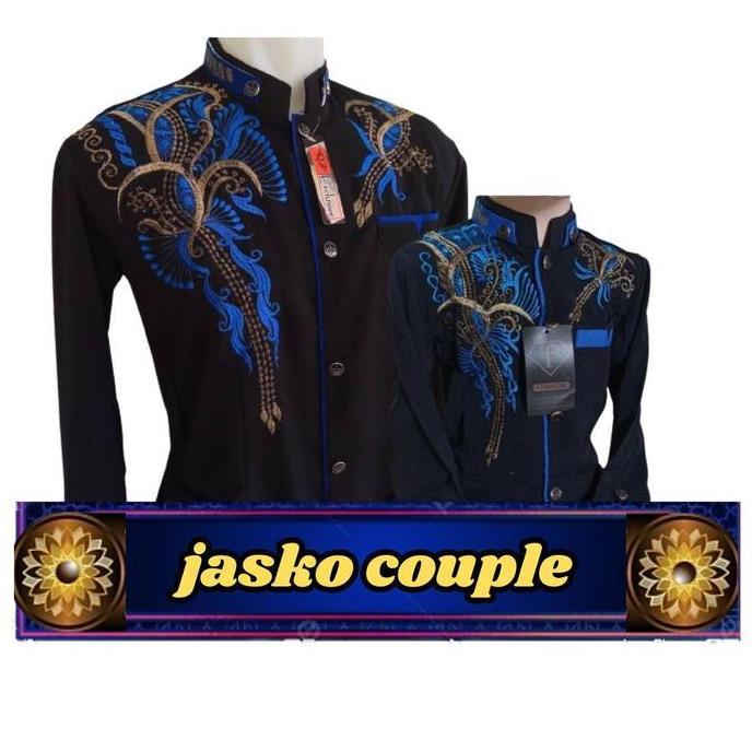baju lebaran 2024 couple/jasko motif bordir terbaru bahan lembut/jas koko pria dewasa dan koko anak 