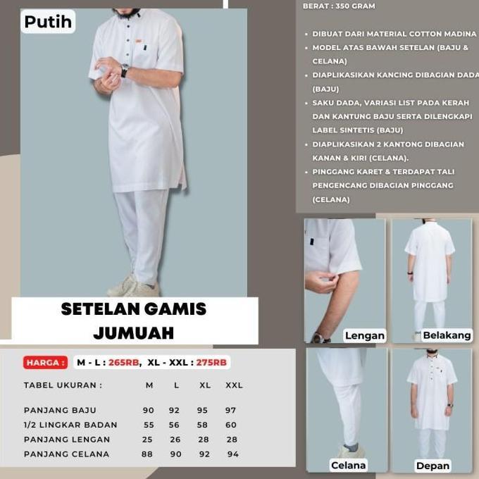 Baju Koko Setelan Gamis Muslim Putih Polos Pria Dewasa Lengan Pendek