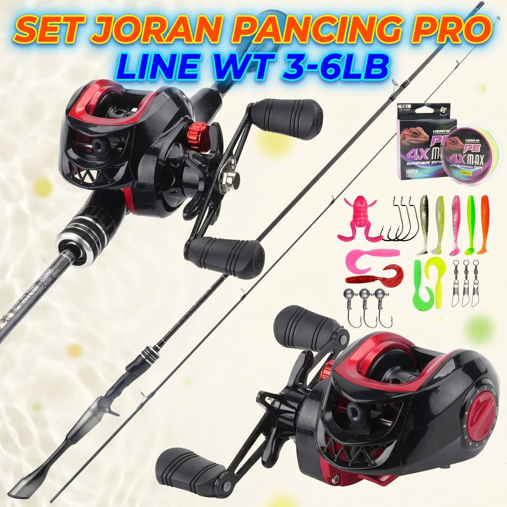 [PREMIUM SET] Paket Alat Pancing Lengkap Joran Carbon Lure Fishing Rod Baitcasting Reel 7.2:1 High S