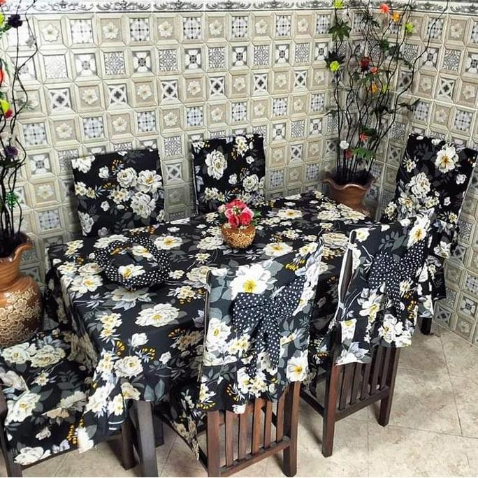 Cover 6 Sarung Kursi Set / Cover Taplak Meja Makan Katun