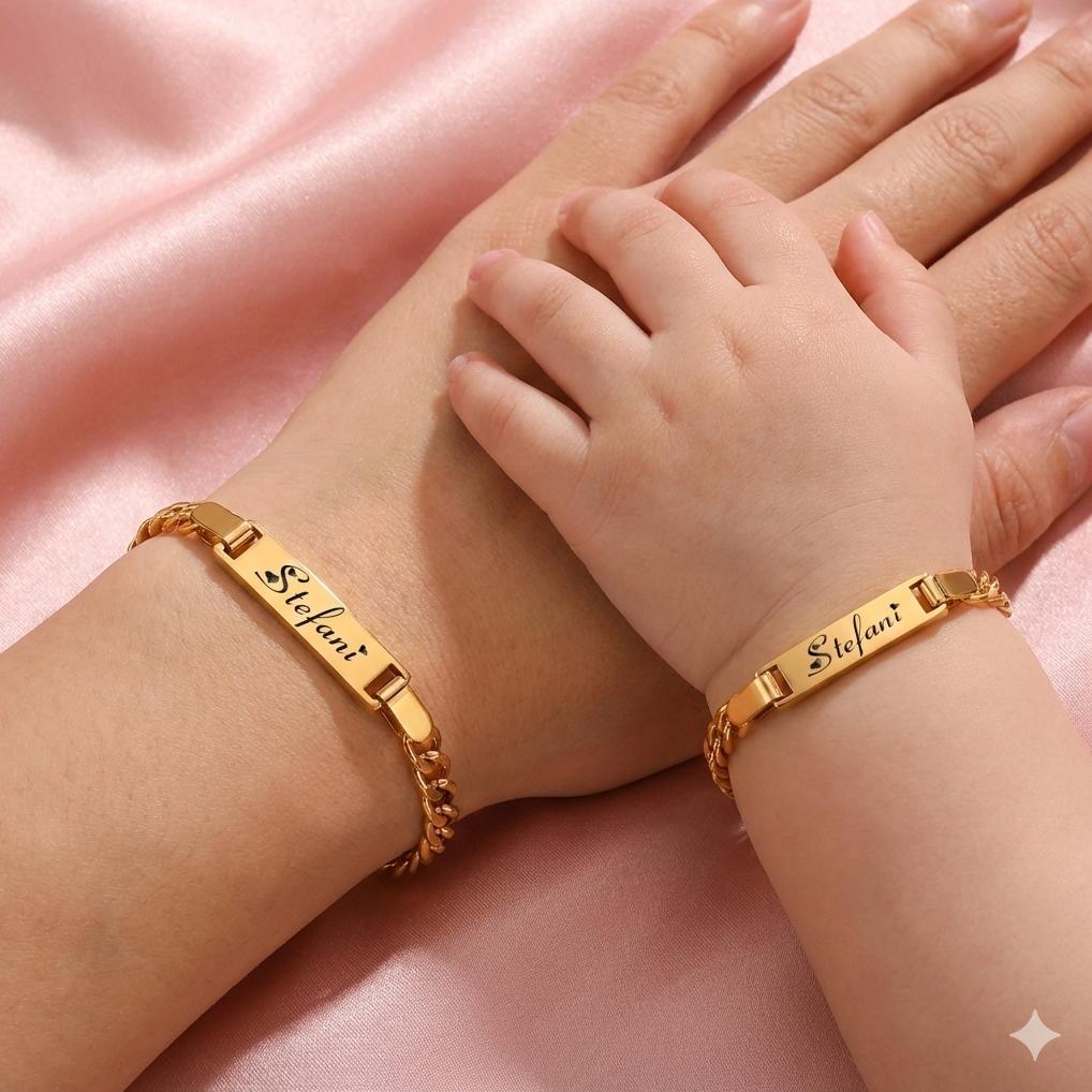 Gelang Titanium Ukir Nama Bayi Dan Anak Laser Anti Karat Rosegold Awet Tahan Lama