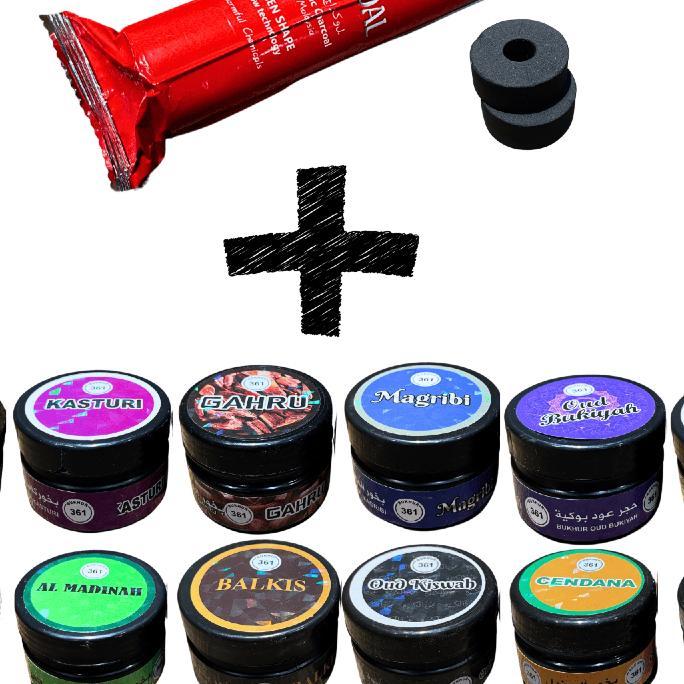 Paket Bukhur Buhur Wewangian Arab + Arang Magic/Bukhur Bubuk Arab Gahru/Oud Bukiyah/Oud Kiswah 30Gr
