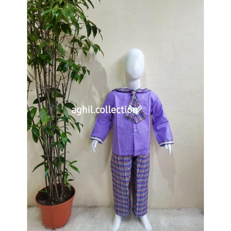 Free Ongkir Seragam Tk/Paud Kotak-Kotak Baju Tk/Paud Al Kotak-Kotak Ungu Panjang
