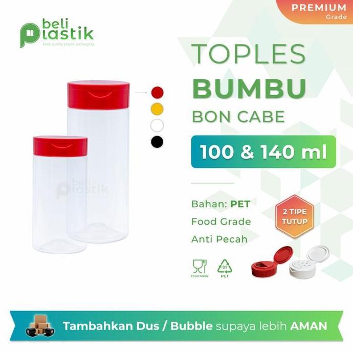 [isi 6pcs] Toples BonCabe 140 ml Botol Bumbu Dapur Garam Kormik Plastik Bulat Lubang Besar Kecil Tab