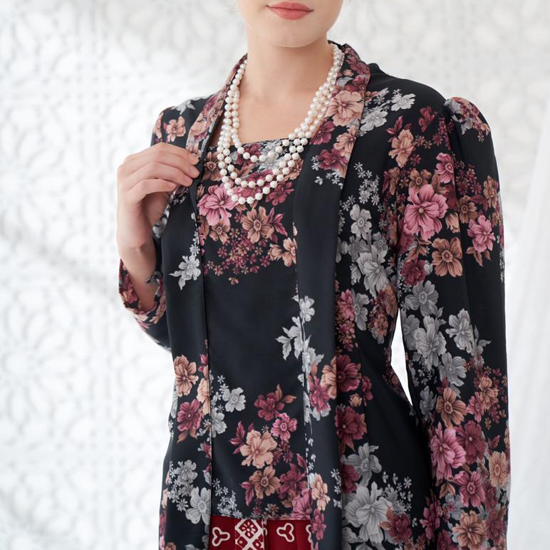 Diskon Kebaya Kutubaru Tunik Floral /Kutubaru Modern Hitam/Kebaya Jumputan Solo /Baju Wisuda/ Baju K
