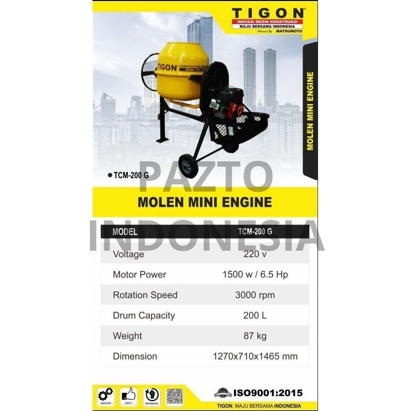 MESIN ADUK SEMEN MOLEN BETON TIGON TCM-180 E ORIGINAL
