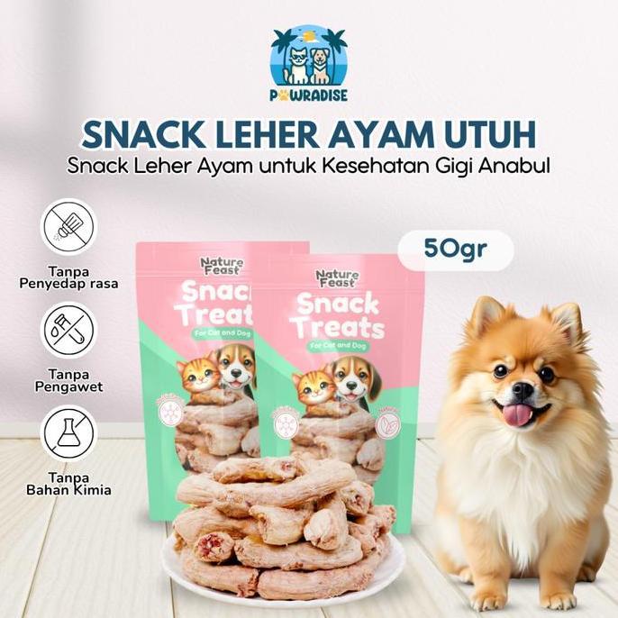 Snack Leher Ayam Asli untuk Anjing & Kucing 100% Natural Freeze Dried Chicken Neck Treats Bergizi