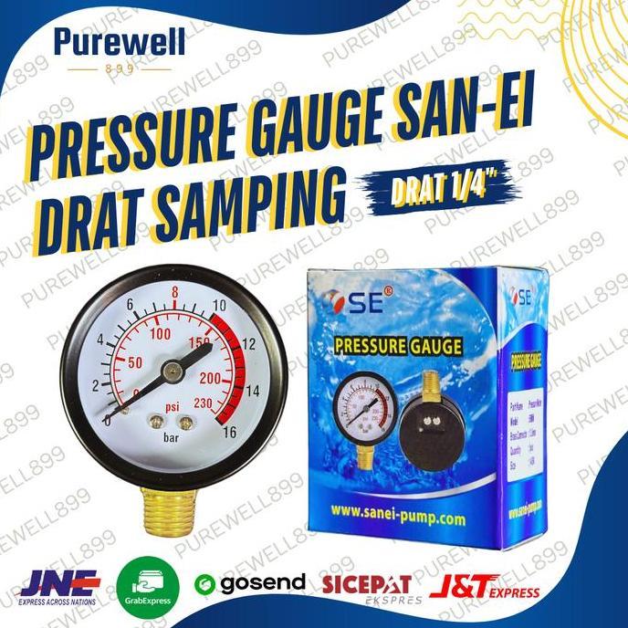 Pressure Gauge 1/4 San-Ei Drat Samping Ampere Meter Pompa Air - Pengukur Tekanan Pompa Air - Pressur
