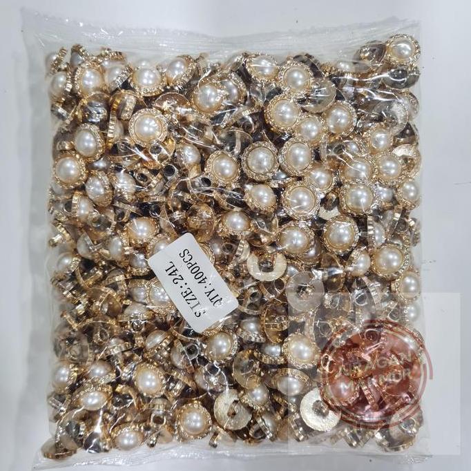 Dandimstoree - Kancing Baju Mutiara Bunga List Emas - Kancing Baju Motif Mutiara 18L (1.15Cm), 20L (