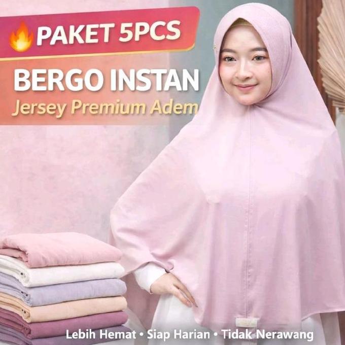 Gersangseller - Paket 5pcs Bergo Instan Arrizfa | Jersey Premium Adem | Kerudung Syari Jumbo