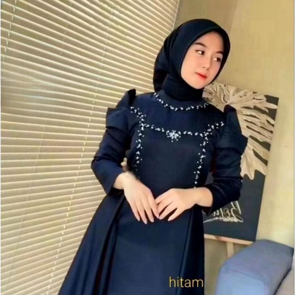 Diskon Sultan Gamis // Cod Permata Dress Satin Mix Payet Premium // Gaun Pesta Jumbo S M L Xl Xxl //