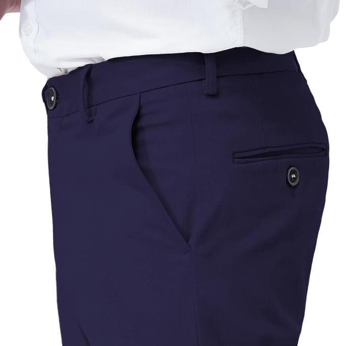 Kasual Celana Chino Ankle Pants Slim Fit Navy Blue Pria