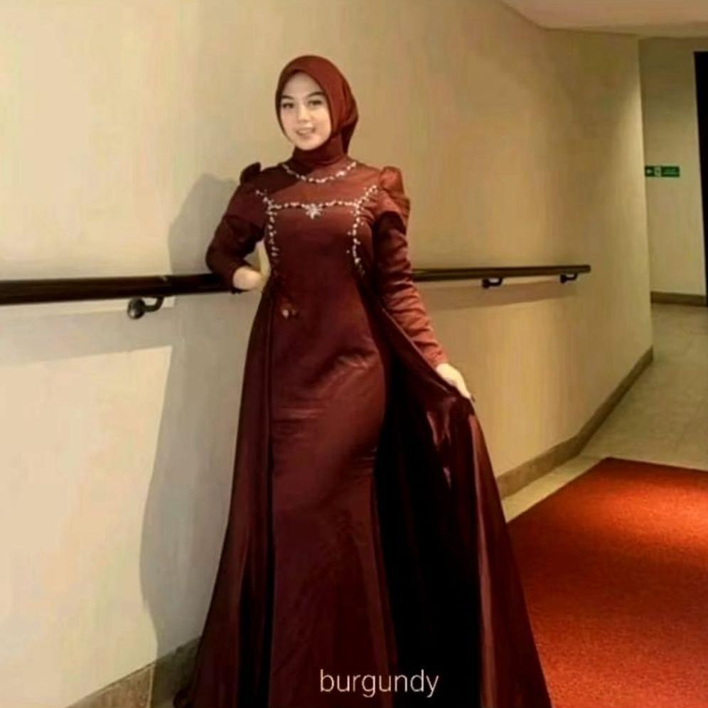 Best Seller Cod Permata Dress Satin Mix Payet Premium Gaun Pesta Wanita Dewasa Terbaru 2026 Gamis Ko