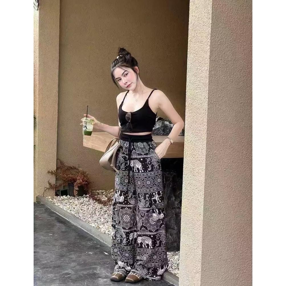 Unik Celana Kulot Gajah Thailand Hitam Putih - Celana Kulot Rayon Motif Gajah - Celana Rayon