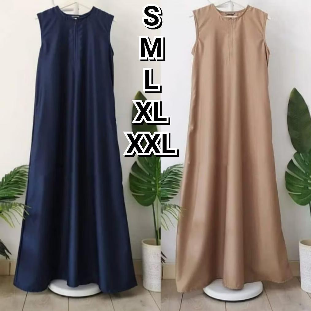 Grosir Inner Dress Wanita Polos Toyobo Tanpa Lengan Sleting Depan Gamis Kutungan Gamis Polos Terbaru