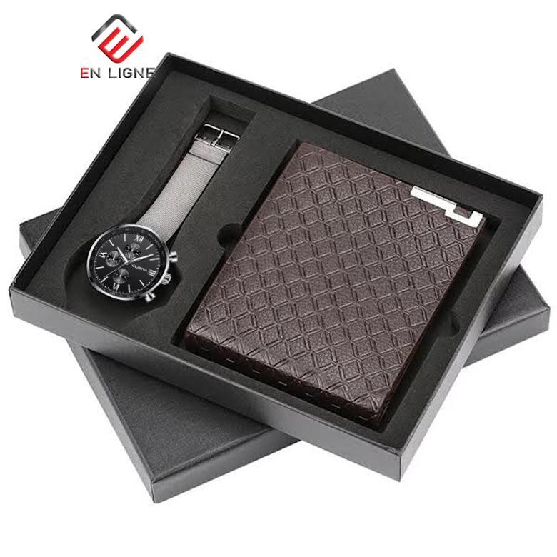 PROMO EN LIGNE - Jam Tangan Pria Set - Jam Tangan Gift - Jam Tangan Kado - Jam Tangan Dompet Set - K