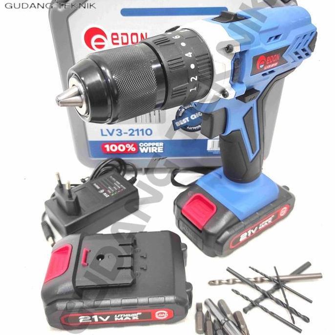 TERAR Mesin Bor CORDLESS 10mm EDON 21V LV3-2110 / Mesin Bor tangan BATERAI 10 mm 21 volt Edon LV3 21