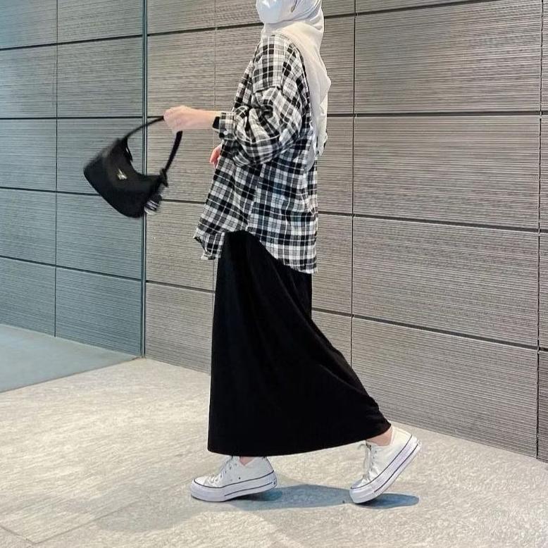 Saless Inner Dress Tanpa Lengan Jumbo Rayon Twill Busui Gamis Tanpa Lengan Manset Gamis Dress Hitam